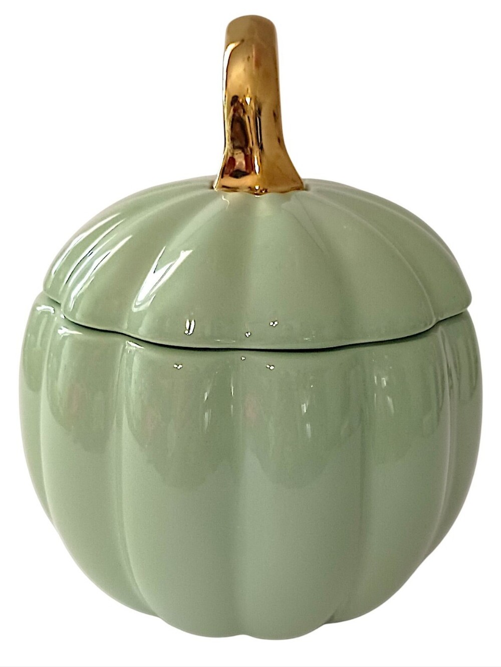 Martha Stewart Pumpkin Canister Sage Green Gold Ceramic Fall Harvest Candy Dish - Picture 9 of 16